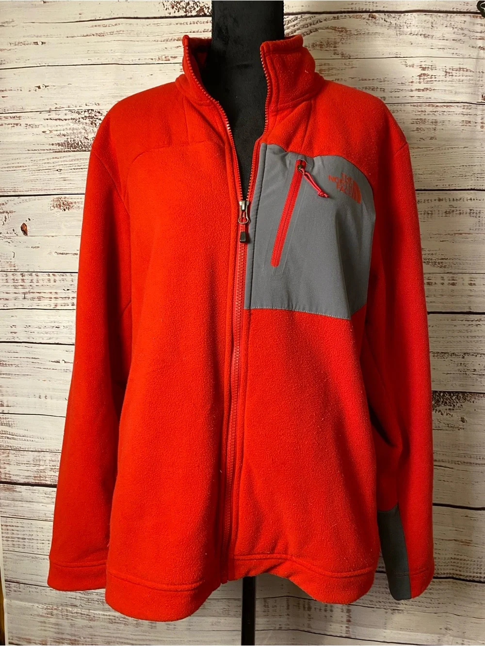 The North Face Red Fleece Jacket with Gray Chest Panel Sz-L